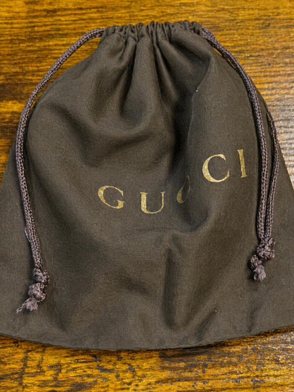 Gucci Dust Bag 7" x 6.5"  Brown Gold Drawstring Jewelry Wallet Card Holder Pouch